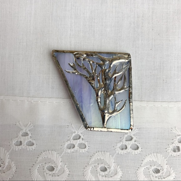 Hand Crafted Jewelry - 4/$20🦄 Vintage Artisan Geo Tree Branch Purple And Silver Tone Glass Brooch